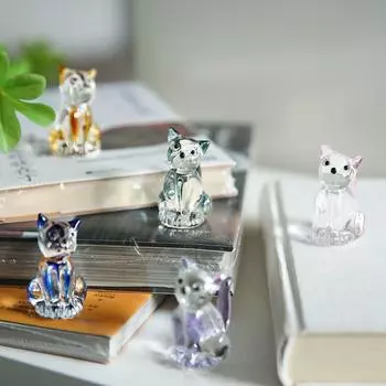 Симпатичное украшение из кристаллов для кошек, прозрачная статуэтка кошки, подарочная фигурка кошки, домашний декор золотой