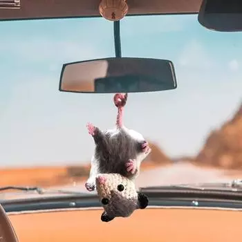 Симпатичное зеркало заднего вида, украшение для автомобиля, вязаный опоссум, автомобильные подвески, украшения ручной работы, брелок, подвеска, аксессуары для украшения автомобиля