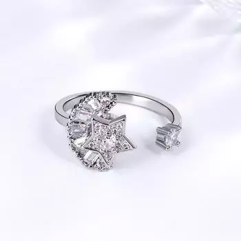 Симпатичное женское маленькое круглое кольцо со звездой и цирконием, серебряное регулируемое обручальное кольцо для женщин, обещающее роскошное открытое обручальное кольцо Resizable