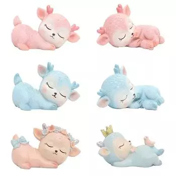 Симпатичные 3D фигурки спящих оленей, украшение из смолы для гостиной, бара, украшение для комнаты в виде сердца для девочки, украшение для торта, подарки на день рождения