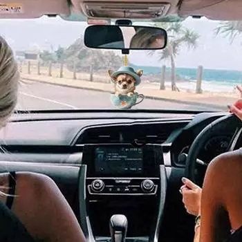 Симпатичные акриловые качели, собака, чашка, дизайн, украшение для интерьера автомобиля, плоское акриловое зеркало заднего вида, декор для интерьера автомобиля United States