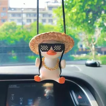 Симпатичные аниме-качели, гипсовая утка, украшение интерьера автомобиля, утка с большой головой и солнцезащитными очками, зеркало заднего вида, подвеска для автомобильных аксессуаров