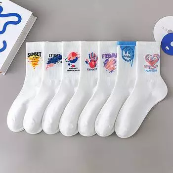 Симпатичные белые носки, комплект из 5 пар спортивных носков, хлопковые женские и мужские забавные носки с принтом Harajuku Y2k One Size