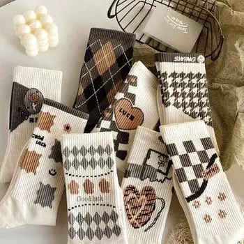 Симпатичные белые носки, комплект Y2k, женские забавные носки в консервативном стиле с принтом, аниме, кавайные носки, 4 пары, корейский стиль One Size