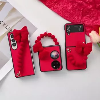 Симпатичные чехлы для телефонов с браслетом и красным бантом для Huawei P50, карманный чехол из искусственной кожи, жесткий чехол для ПК, чехол для Huawei P50pocket Fundas For HW P50Pocket красный