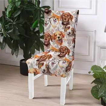 Симпатичные чехлы на стулья с принтом животных, эластичные чехлы на стулья для столовой, чехлы на сиденья с принтом для собак и кошек, украшение для дома и вечеринки Universal Size