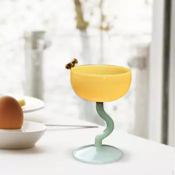 Симпатичные цветные стеклянные термостойкие маленькие бокалы для мороженого, стаканы для питья, чай со льдом, молоко Yellow White Base