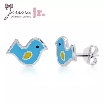 Симпатичные гипоаллергенные серьги из стерлингового серебра 925 пробы с синей птицей для детей