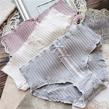 Симпатичные и удобные хлопковые трусики с низкой посадкой и бантом для женщин One Size белый