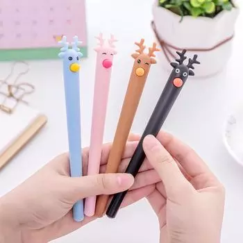Симпатичные Kawaii Cartoon Elk Gel Ink Pen Шариковая ручка 0,5 мм Черные чернила Студенческие ручки