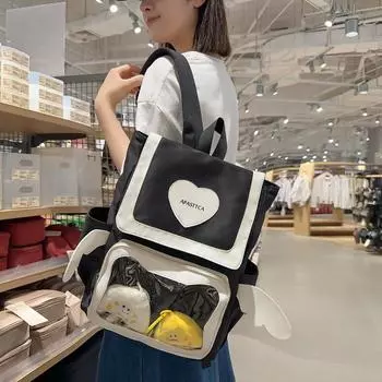 Симпатичные крылья рюкзак женский рюкзак большой емкости школьный ранец для девочек чёрный