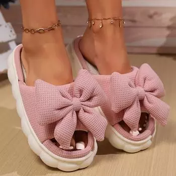 Симпатичные льняные тапочки Cross Bow для женщин, на все времена года, для дома, на толстой подошве, для весны и осени, сандалии из хлопка и льна, лето 36-37 розовый