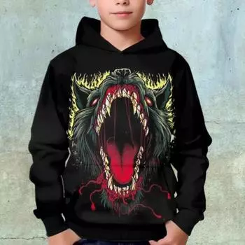 Симпатичные легкие толстовки из полиэстера с 3D принтом волка для мальчиков и девочек от 4 до 14 лет, топы 100CM
