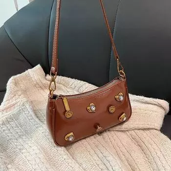 Симпатичные маленькие сумки через плечо с бриллиантами в дизайне для женщин, сумка из искусственной кожи под мышками, модные сумки и кошельки 2023 года красный