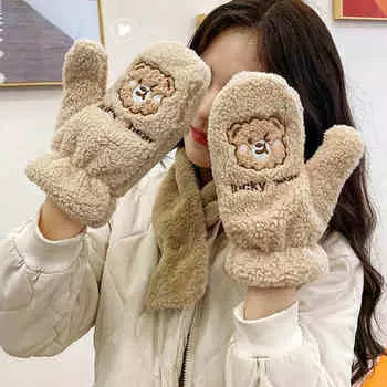 Симпатичные медвежьи плюшевые перчатки осень и зима утолщенные теплые перчатки холодостойкие перчатки Halterneck