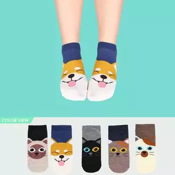 Симпатичные мультяшные носки-лодочки с мелкими отверстиями в виде животных, весенние и летние носки.