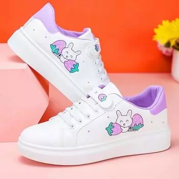 Симпатичные мультяшные узоры Single Shoes 2024 Новые наружные спортивные и досуговые туфли на плоской подошве из вулканизированной кожи для женщин Кроссовки Zapatillas De Deporte 34 розовый