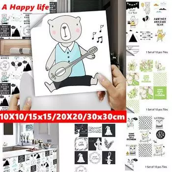 Симпатичные мультяшные водонепроницаемые наклейки на плитку, сделай сам, ванная комната, кухня, стикер на стену, 10 шт., наклейки на мебель, паста для плитки из ПВХ 10 x 10 cm 10 PCS