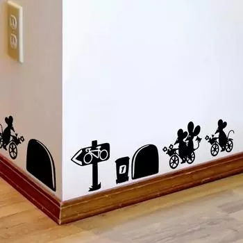 Симпатичные мышиные забавные наклейки на стену, креативные детские наклейки на стену для украшения спальни 10x60cm чёрный