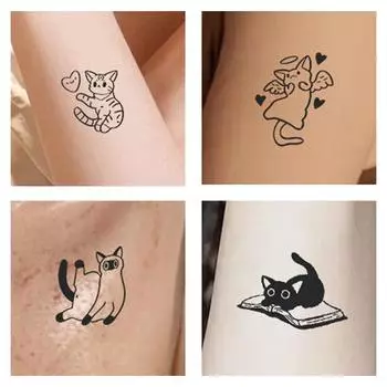Симпатичные наклейки для татуировок с изображением кошек, черная кошка, водонепроницаемая, прочная, временная татуировка, искусство для мужчин и женщин, мультяшный набор поддельных татуировок