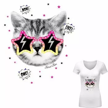 Симпатичные нашивки для одежды с котом, цветные термопереносные наклейки для девочек, аксессуары «сделай сам», модная одежда, аппликация на одежду, платья