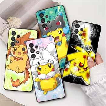 Симпатичные P-Pokemons для Samsung A55 A35 A25 A15 A14 A73 A53 A13 A05S A03S A02S A71 A52 A32, черный мягкий чехол для телефона Samsung A05S