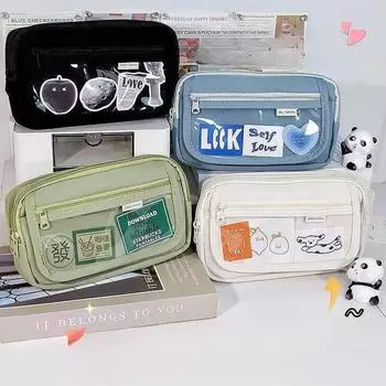 Симпатичные пеналы большой емкости, многослойные многофункциональные пеналы, студенческая ручка, пенал, школьные канцелярские принадлежности бежевый