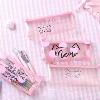 Прозрачный пенал на молнии с милыми кошечками dot meow