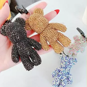 Симпатичные Роскошные Кристаллы Роскошный Мрачный Медведь Брелок Автомобильный Брелок Брелок Подвеска Женская Автомобильная Сумка Очаровательный Подвеска Подарки 5.1cm*8.4cm белый/синий