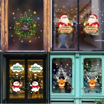 Симпатичные рождественские наклейки на стену с изображением лося, оконное стекло, праздничные наклейки, Санта-фрески, новогоднее, рождественское украшение 1