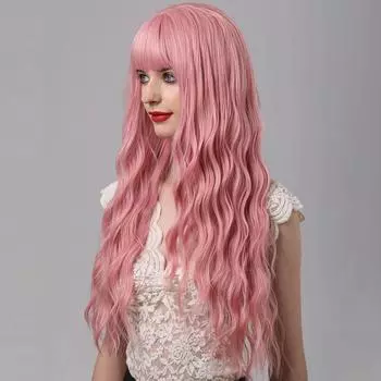Симпатичные розовые вьющиеся парики Сексуальный волнистый парик для волос Женский длинный парик Термостойкий синтетический для женщин розовый
