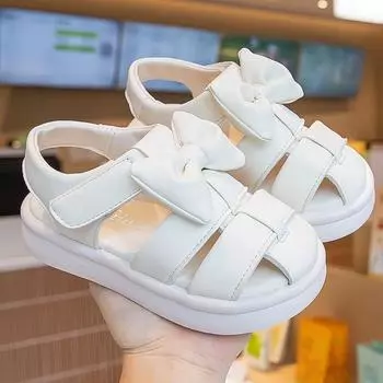 Симпатичные сандалии с бантом. Летние пляжные туфли с мягкой подошвой для девочек. 26 бежевый