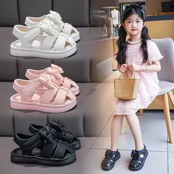 Симпатичные сандалии с бантом. Летние пляжные туфли с мягкой подошвой для девочек. 26 чёрный