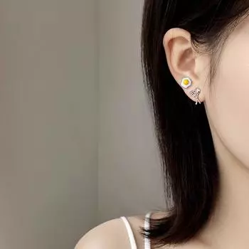 Симпатичные серьги-гвоздики с асимметричной ложкой-вилкой и яйцом, модные аксессуары