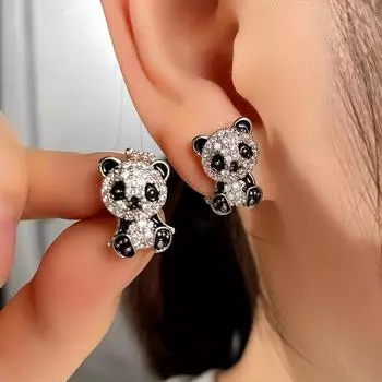 Симпатичные серьги с цирконом в виде панды для женщин и девочек — идеально подходят для вечеринок и подарков серебряный