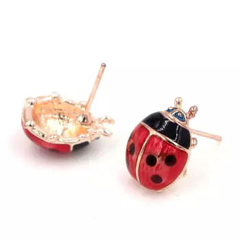 Симпатичные серьги-вставки. Изысканные серьги-гвоздики с краской. Красные масляные серьги-гвоздики с божьей коровкой.