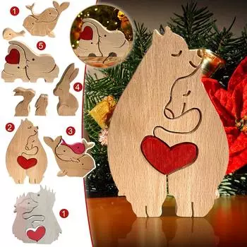 Симпатичные статуи животных, красивая деревянная фигурка, слон, еж, медведь, кролик, декор полки