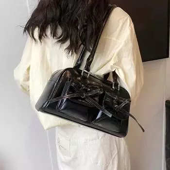 Симпатичные сумки с бантом и дизайном подмышек для женщин Y2K корейские модные сумки и кошельки сумка через плечо из искусственной кожи дизайнерская сумка 30x17x10cm