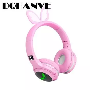 Симпатичные светящиеся мультяшные Bluetooth-наушники с бабочкой, музыкальные игровые наушники, компьютерные гарнитуры