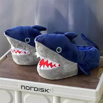 Симпатичные тапочки Blue Shark для мужчин, удобная теплая домашняя обувь, домашние мокасины, мягкие зимние тапочки для мужчин, забавные меховые тапочки для женщин 35