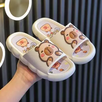 Симпатичные тапочки из ПВХ Capybara, противоскользящие детские сандалии для ванной, тапочки с изображением животных из мультфильмов для девочек 28/29 белый