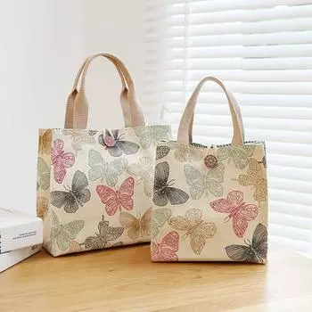 Симпатичные термосумки с принтом бабочки для еды, сумки для пикника для женщин, портативный ланч-бокс, изолированный холщовый ланч-сумка, детская сумка-бокс для ланча 21x22x12cm