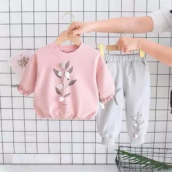 Симпатичные топы с принтом + штаны для маленьких мальчиков и девочек, пижамный спортивный костюм, комплект одежды L/100 розовый