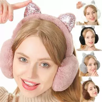 Симпатичные уши с блестками для девочек, грелки для ушей, складные защитные наушники
