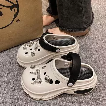 Симпатичные женские двухцветные туфли с дырочками, пляжные сандалии на толстой подошве, нескользящие и водонепроницаемые домашние тапочки-мешки, женские 35/36 розовый