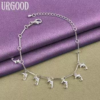 Симпатичный браслет из стерлингового серебра 925 пробы с дельфином, подарочные модные украшения 20cm