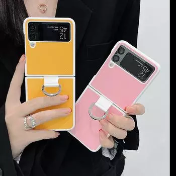 Симпатичный чехол для телефона из искусственной кожи в корейском стиле для Samsung Galaxy Z Flip 3 5g, задняя крышка с кольцевой пряжкой для Z Flip3 For Samsung Z Flip 3 белый