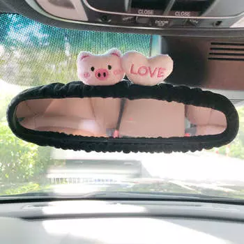 Симпатичный чехол для зеркала заднего вида автомобиля, мультяшный плюшевый кролик, сердце, украшение для зеркала заднего вида, аксессуары для чехла для зеркала заднего вида розовый