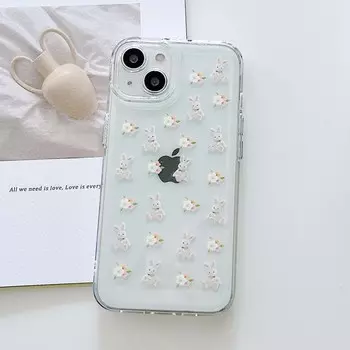 Симпатичный чехол с рисунком кролика Ins Flower Bunny Art для Iphone 13 14 Pro Max 11 12 Mini Xsmax X Xr 7 8 Plus, 2022, новый чехол для телефона Fundas For iphone 12mini