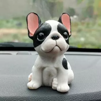 Симпатичный французский бульдог Щенок Статуэтка Смола Животное Собака Скульптура Настольный орнамент для дома Открытый сад Газон Двор Декор чёрный